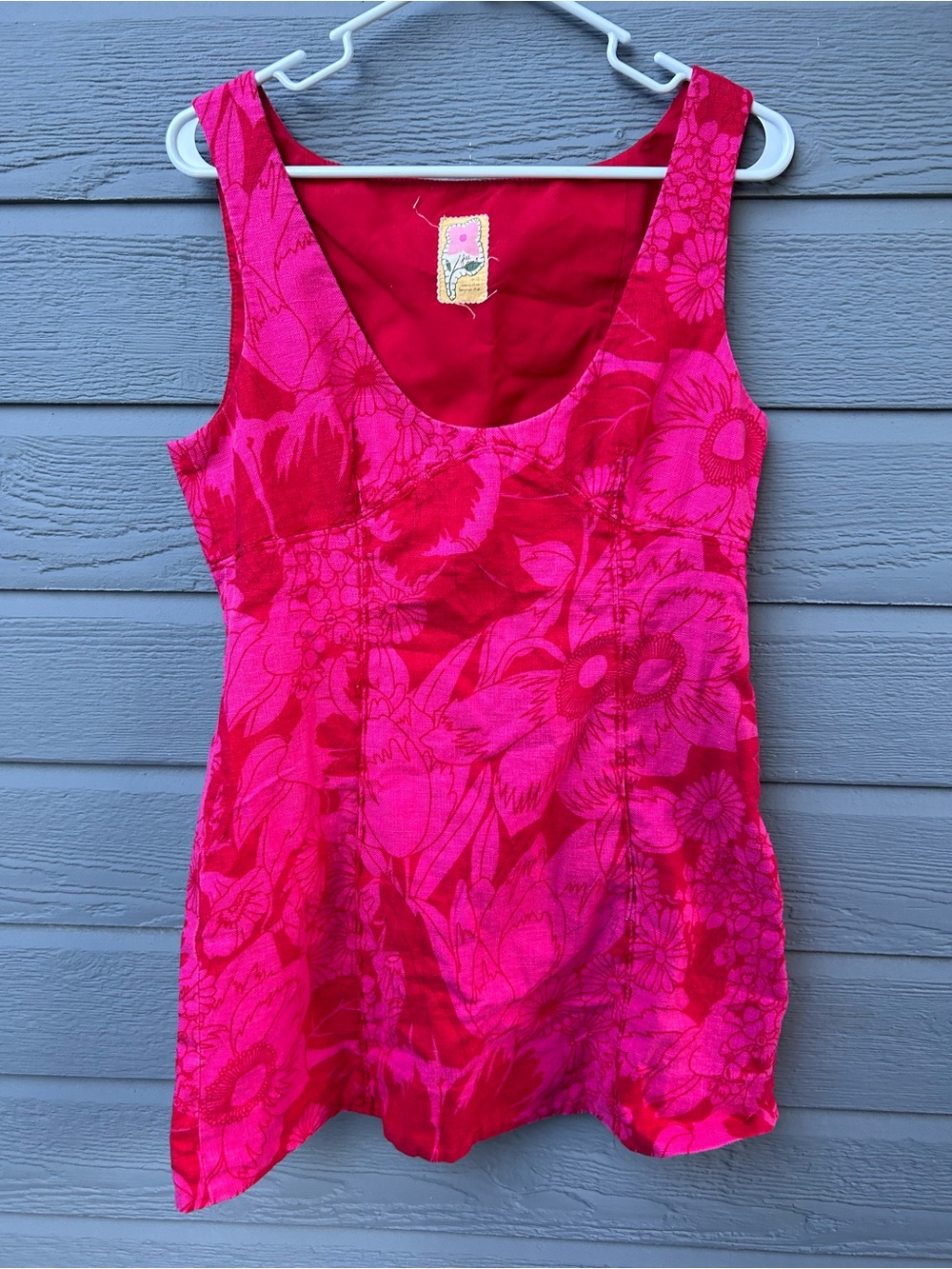 Free People Hawaiian pink red mini linen blend dress- Sz 10
